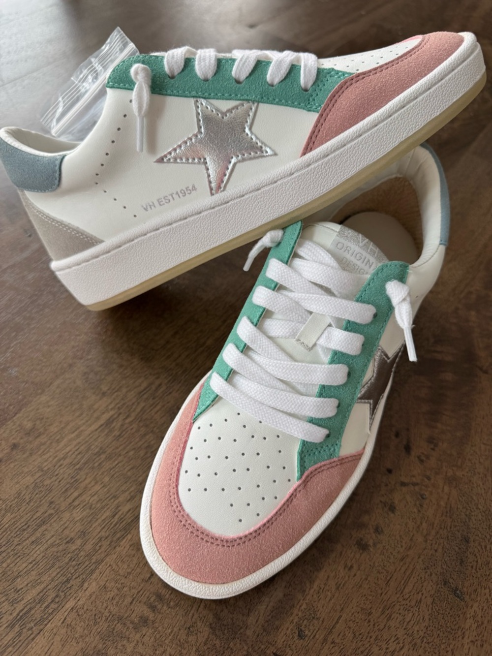 Vintage Havana White Sneakers with Pink, Mint & Silver Star